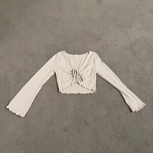 Alter’d State Ribbed Tie-Front Cropped Top Bell Sleeves Size M